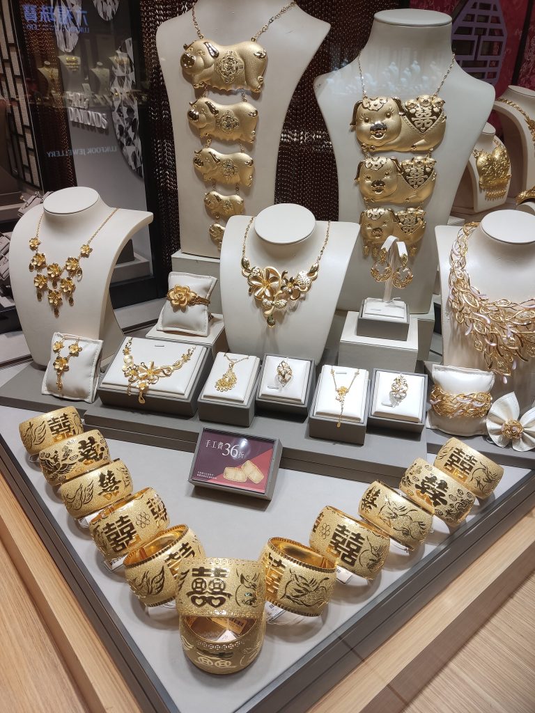 Fine gold jewellery displayed in a luxury boutique